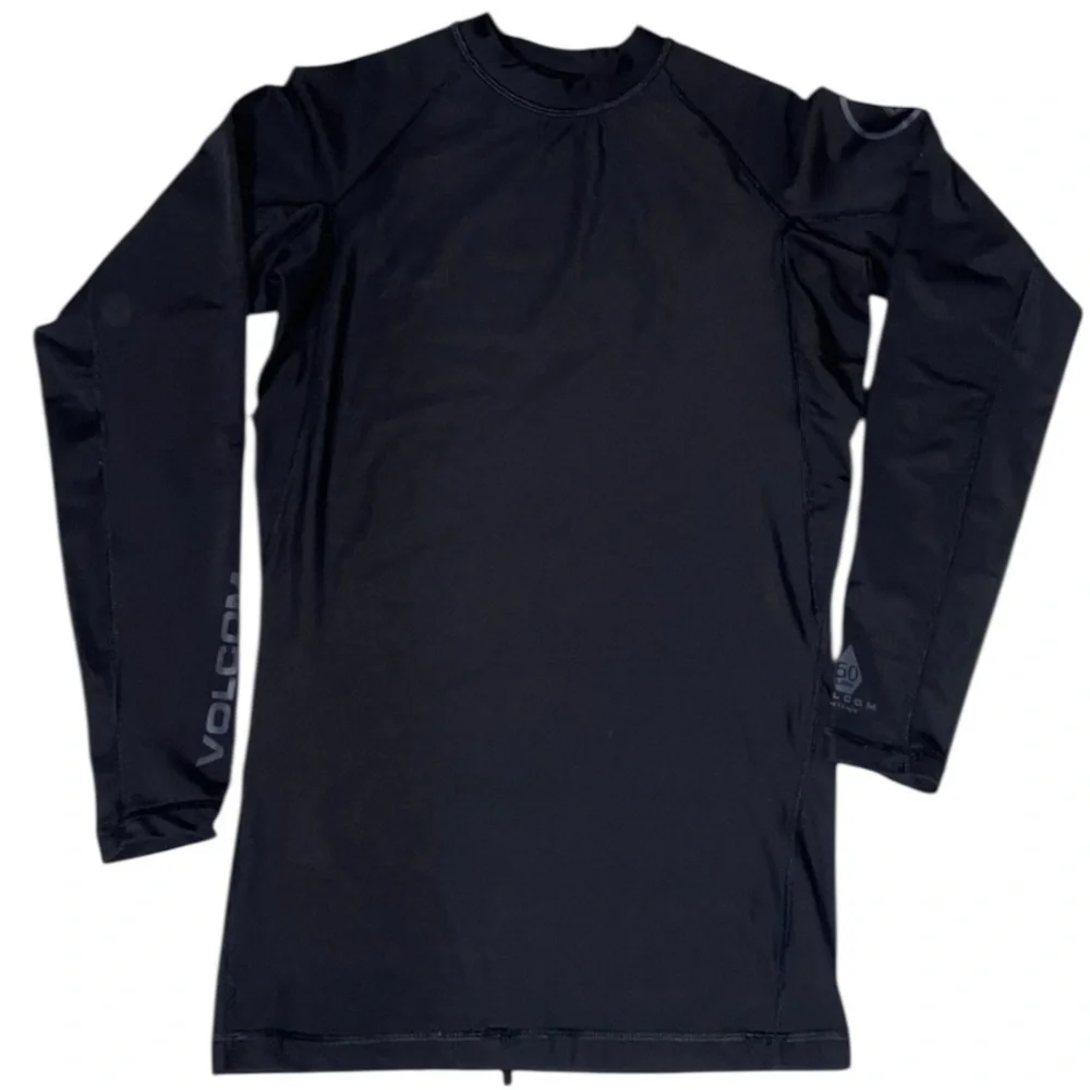 Volcom Youth Large UPF 50 Rash Guard Surf Shirt Black Long Sleeve Swim Top